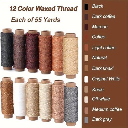 12 Colors Flat Waxed Thread Set, 30M Per Spool Leather Sewing Wax String, Hand Stitching Waxed Cord for Leathercraft DIY Weaving Bookbinding in Kuwait