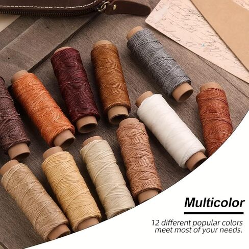 12 Colors Flat Waxed Thread Set, 30M Per Spool Leather Sewing Wax String, Hand Stitching Waxed Cord for Leathercraft DIY Weaving Bookbinding in Kuwait