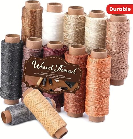 12 Colors Flat Waxed Thread Set, 30M Per Spool Leather Sewing Wax String, Hand Stitching Waxed Cord for Leathercraft DIY Weaving Bookbinding in Kuwait