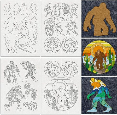 29Pcs Sasquatch Water Soluble Hand Sewing Stabilizers, 8.3"x11.7" Flower Sasquatch Silhouette Embroidery Pattern Stabilizer, 4 Sheets Stick and Stitch Embroidery Paper Sticker in Kuwait