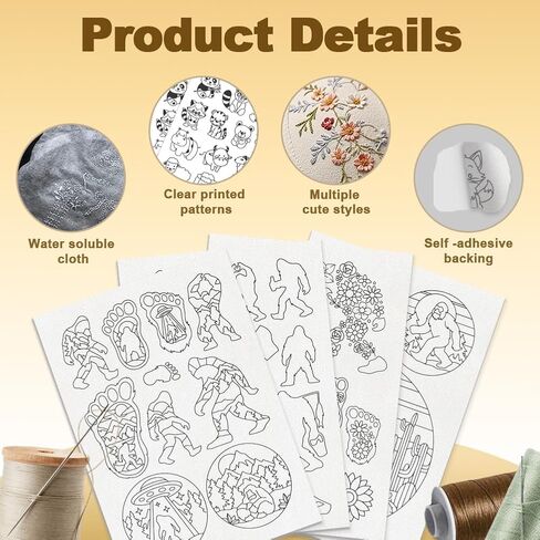 29Pcs Sasquatch Water Soluble Hand Sewing Stabilizers, 8.3"x11.7" Flower Sasquatch Silhouette Embroidery Pattern Stabilizer, 4 Sheets Stick and Stitch Embroidery Paper Sticker in Kuwait
