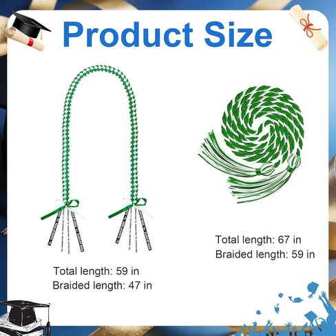 2 PCS Graduation Leis 2026 Graduation Cords Set Green White Graduations Necklace Class of 2026 Honor Cord, Braided Grad Accessories Gifts for Women Men, Ribbon Lei Grad Party Favors in Saudi Arabia