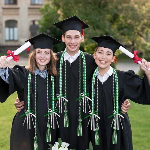 2 PCS Graduation Leis 2026 Graduation Cords Set Green White Graduations Necklace Class of 2026 Honor Cord, Braided Grad Accessories Gifts for Women Men, Ribbon Lei Grad Party Favors in Saudi Arabia