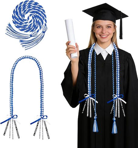 2 PCS Graduation Leis 2026 Graduation Cords Set Green White Graduations Necklace Class of 2026 Honor Cord, Braided Grad Accessories Gifts for Women Men, Ribbon Lei Grad Party Favors in Saudi Arabia