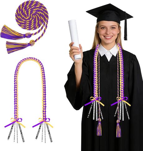 2 PCS Graduation Leis 2026 Graduation Cords Set Green White Graduations Necklace Class of 2026 Honor Cord, Braided Grad Accessories Gifts for Women Men, Ribbon Lei Grad Party Favors in Saudi Arabia