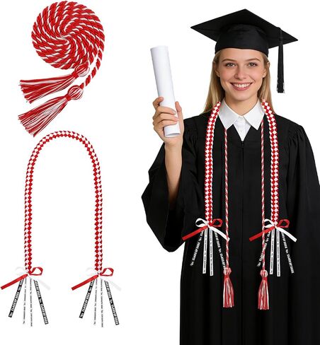 2 PCS Graduation Leis 2026 Graduation Cords Set Green White Graduations Necklace Class of 2026 Honor Cord, Braided Grad Accessories Gifts for Women Men, Ribbon Lei Grad Party Favors in Saudi Arabia