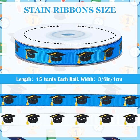 AnyDesign 2 Rolls Graduation Cap Grosgrain Ribbons 30 Yards White Blue Graduation Fabric Craft Ribbon for Wreath Bow Gift Wrap Congrats Grad Party Decor, 3/8" in Kuwait