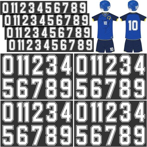Glenmal 88 Sheets 968 Pcs Iron on Numbers for Jersey T-Shirt Heat Transfer Numbers 0-9 for Fabric Clothing Sports Jersey Helmet Football Basketball Baseball DIY Team Uniform (White) in Kuwait