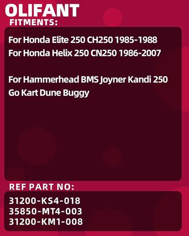 Starter for Honda Elite 250 1985-88/Helix 250 1986-07/Hammerhead BMS Joyner Kandi 250 Go Kart Dune Buggy 31200-KS4-018 35850-MT4-003 31200-KM1-008 in Kuwait