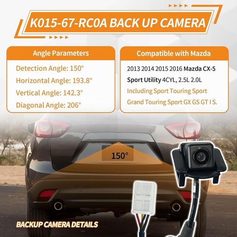 K015-67-RC0A Rear Backup Camera Compatible with 2013-2016 Mazda CX-5 Reverse Camera Replace K01567RC0A MA1960108 K01567RC0, Park Assist Cameras in Saudi Arabia