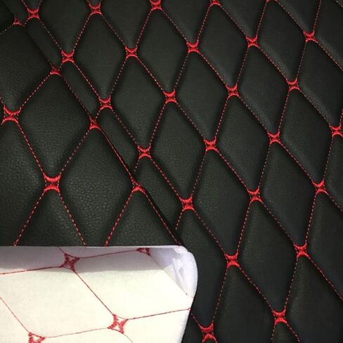 Faux Leather Fabric Quilted Foam Vinyl Fabric Upholstery Thick 6mm Foam Backed for Cars Vehicle Seat Cover Furniture Auto Headliner Repair Headboards DIY Crafts(Size:1.5x1m/59x39in,Color:Red Thread 1) in Saudi Arabia