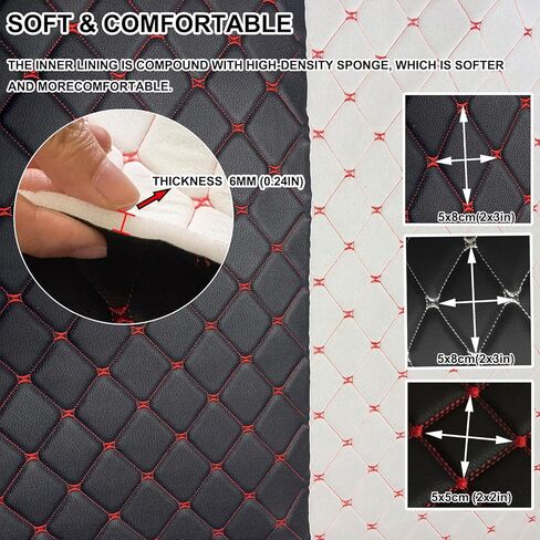 Faux Leather Fabric Quilted Foam Vinyl Fabric Upholstery Thick 6mm Foam Backed for Cars Vehicle Seat Cover Furniture Auto Headliner Repair Headboards DIY Crafts(Size:1.5x1m/59x39in,Color:Red Thread 1) in Saudi Arabia