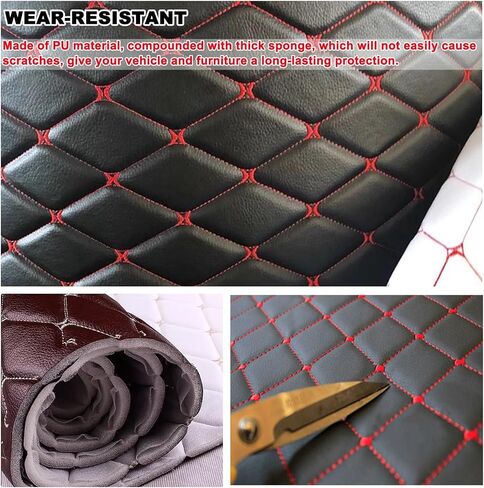 Faux Leather Fabric Quilted Foam Vinyl Fabric Upholstery Thick 6mm Foam Backed for Cars Vehicle Seat Cover Furniture Auto Headliner Repair Headboards DIY Crafts(Size:1.5x1m/59x39in,Color:Red Thread 1) in Saudi Arabia