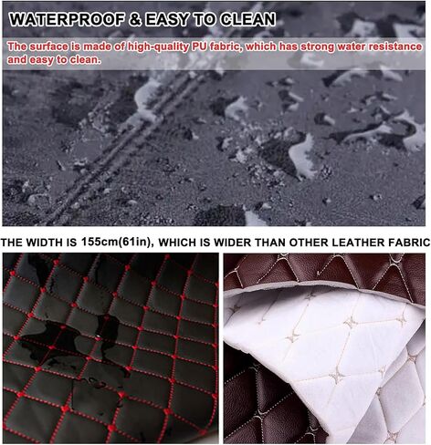 Faux Leather Fabric Quilted Foam Vinyl Fabric Upholstery Thick 6mm Foam Backed for Cars Vehicle Seat Cover Furniture Auto Headliner Repair Headboards DIY Crafts(Size:1.5x1m/59x39in,Color:Red Thread 1) in Saudi Arabia