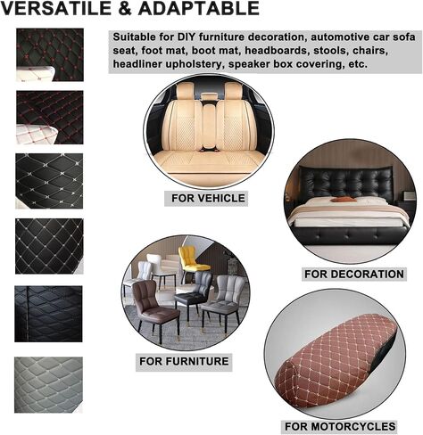 Faux Leather Fabric Quilted Foam Vinyl Fabric Upholstery Thick 6mm Foam Backed for Cars Vehicle Seat Cover Furniture Auto Headliner Repair Headboards DIY Crafts(Size:1.5x1m/59x39in,Color:Red Thread 1) in Saudi Arabia