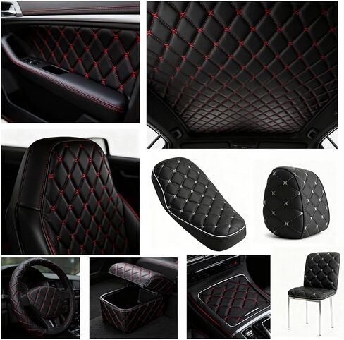 Faux Leather Fabric Quilted Foam Vinyl Fabric Upholstery Thick 6mm Foam Backed for Cars Vehicle Seat Cover Furniture Auto Headliner Repair Headboards DIY Crafts(Size:1.5x1m/59x39in,Color:Red Thread 1) in Saudi Arabia