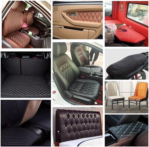Faux Leather Fabric Quilted Foam Vinyl Fabric Upholstery Thick 6mm Foam Backed for Cars Vehicle Seat Cover Furniture Auto Headliner Repair Headboards DIY Crafts(Size:1.5x1m/59x39in,Color:Red Thread 1) in Saudi Arabia