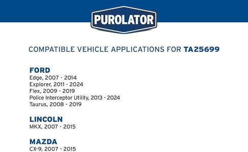 Purolator TA25699 PurolatorTECH Engine Air Filter Compatible With 2011-2024 Ford Explorer, 2007-2014 Edge, 2008-2019 Taurus, 2009-2019 Flex, 2007-2015 Lincoln MKX and Mazda CX-9 in Kuwait