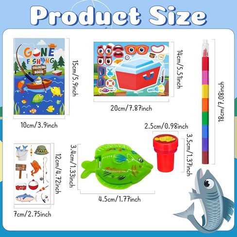 Cinrobiye 72 Pcs Gone Fishing Party Favors Bulk，Mini Coloring Book with Crayons Tattoos Stickers Stamps， Summer Fishing Party Favors Goodie Bags Fillers, Little Fisherman Party Supplies Prizes Gift in Kuwait