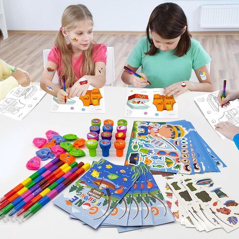 Cinrobiye 72 Pcs Gone Fishing Party Favors Bulk，Mini Coloring Book with Crayons Tattoos Stickers Stamps， Summer Fishing Party Favors Goodie Bags Fillers, Little Fisherman Party Supplies Prizes Gift in Kuwait