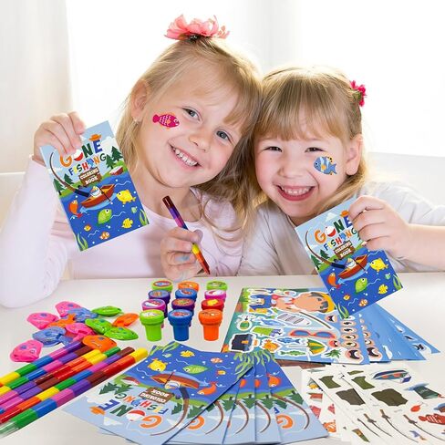 Cinrobiye 72 Pcs Gone Fishing Party Favors Bulk，Mini Coloring Book with Crayons Tattoos Stickers Stamps， Summer Fishing Party Favors Goodie Bags Fillers, Little Fisherman Party Supplies Prizes Gift in Kuwait