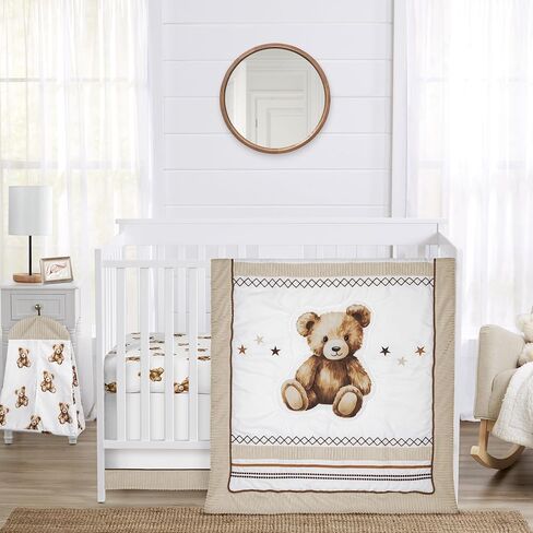 Sweet Jojo Designs Dog Boy Girl Unisex/Gender Neutral Baby Crib Bedding Set Infant Nursery Room Blanket Fitted Sheet Skirt Diaper Stacker 4pc Grey Taupe Blue Modern Puppy Watercolor Black White Hatch in Kuwait