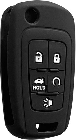 غطاء مفتاح Fob لـ Equinox Cruze: 5 أزرار حافظة مفاتيح من السيليكون مناسبة لسيارة Chevy Camaro Malibu Impala Sonic Buick Regal Crosse Cascada Verano GMC Terrain 2011 إلى 2020 (أسود) in Kuwait