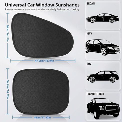 4 PCS Car Window Sun Shades, Static Suction Car Side Windows Sunshade, Front Rear Window Sunshades, Universal Car Accessories for Sun Protection & Privacy (Black) in Saudi Arabia