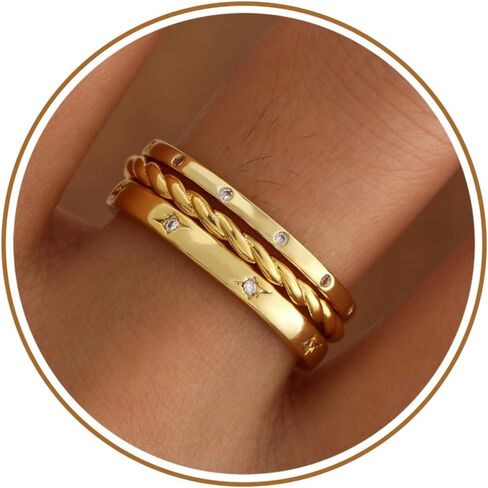 JSJOY Gold Stackable Rings Set for Women Non Tarnish, 3 Pcs Cubic Zirconia Stacking Rings Dainty Sparkling Wedding Bands Engagement Rings for Women Anniversary Birthday Gifts for Her Girlfriend Mom in Saudi Arabia
