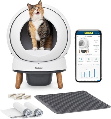 PetSafe ScoopFree SmartSpin Self-Cleaning Litter Box Bundle – Advanced Odor Control – App Controlled – Up to 2 Weeks of Hands-Free Cleaning – Includes Litter Mat, 50 Waste Bin Liners, 4 Deodorizers in Saudi Arabia