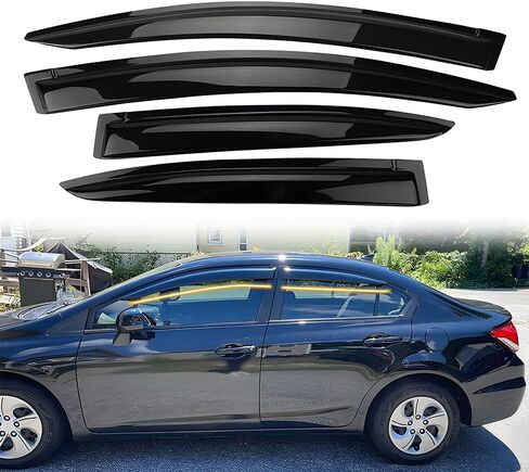 Tape on Window Visor Deflectors, Compatible with 2012-2015 Honda Civic Sedan, Acrylic Black Slim Style Window Rain Guards, Sun Wind Side Vent Visor Set, 4 Pieces in Kuwait
