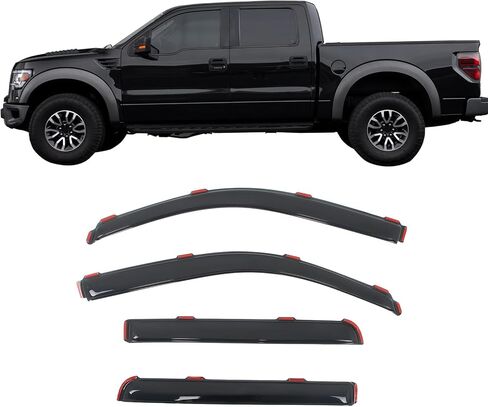IKON MOTORSPORTS in Channel Window Visors Compatible with 2009-2014 Ford F-150 Crew Cab, Slim Style Acrylic Smoke Rain Guards, Side Window Wind Deflectors 4PCS in Kuwait