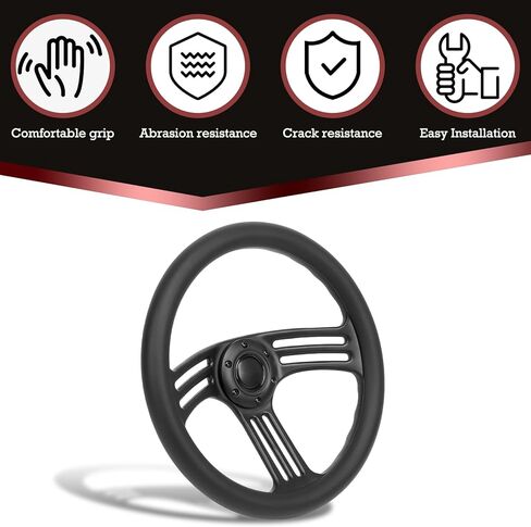 14inch Steering Wheel 350mm Aluminum Alloy Matte Black Spokes, Black Microfiber Leather Grip, 6-Bolt 3 Spoke Fit for Cars,Vintage Car Classic Car – 70mm Deep Dish Universal Steering Wheel in Saudi Arabia