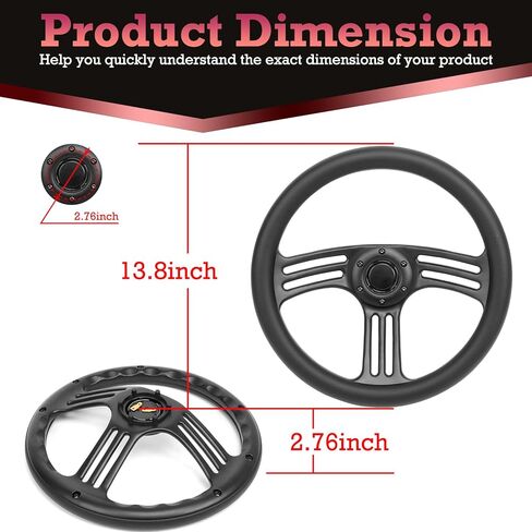 14inch Steering Wheel 350mm Aluminum Alloy Matte Black Spokes, Black Microfiber Leather Grip, 6-Bolt 3 Spoke Fit for Cars,Vintage Car Classic Car – 70mm Deep Dish Universal Steering Wheel in Saudi Arabia