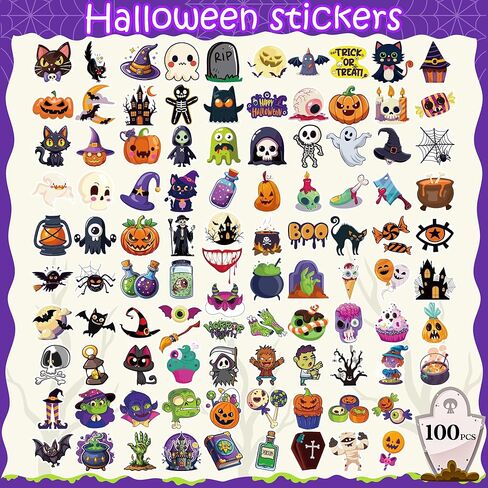 Halloween Party Favors - 100 PCS Pumpkin Bat Spider Stickers,Kids Halloween Games Treats Crafts Gifts Party Supplies Decorations in Saudi Arabia