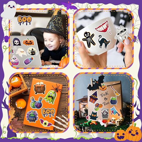 Halloween Party Favors - 100 PCS Pumpkin Bat Spider Stickers,Kids Halloween Games Treats Crafts Gifts Party Supplies Decorations in Saudi Arabia