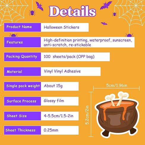Halloween Party Favors - 100 PCS Pumpkin Bat Spider Stickers,Kids Halloween Games Treats Crafts Gifts Party Supplies Decorations in Saudi Arabia