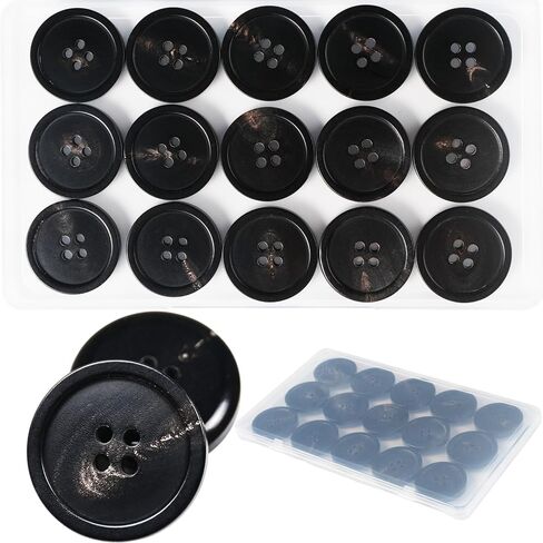1 Inch Real Horn Buttons 15PCS Large Sewing Buttons for Coat, Blazer, Suit, Overcoat, Winter Coat, Jacket, Natural Black Horn Buttons for Men, Women in Kuwait