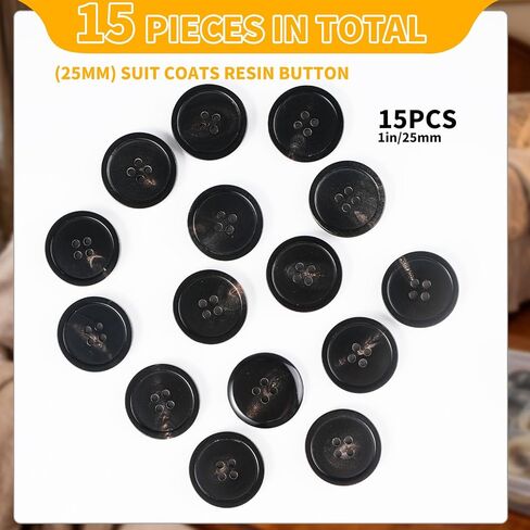 1 Inch Real Horn Buttons 15PCS Large Sewing Buttons for Coat, Blazer, Suit, Overcoat, Winter Coat, Jacket, Natural Black Horn Buttons for Men, Women in Kuwait