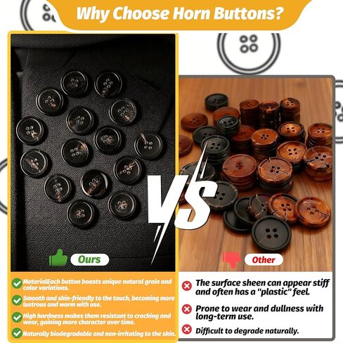 1 Inch Real Horn Buttons 15PCS Large Sewing Buttons for Coat, Blazer, Suit, Overcoat, Winter Coat, Jacket, Natural Black Horn Buttons for Men, Women in Kuwait