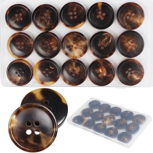 1 Inch Real Horn Buttons 15PCS Large Sewing Buttons for Coat, Blazer, Suit, Overcoat, Winter Coat, Jacket, Natural Black Horn Buttons for Men, Women in Kuwait