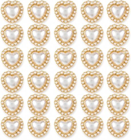 30 Pcs Faux Pearl Button, Heart Shaped White Vintage Pearl Embellishments, 25mm Flatback Decorative Buttons for Sewing, Clothing, Wedding and DIY Crafts in Saudi Arabia