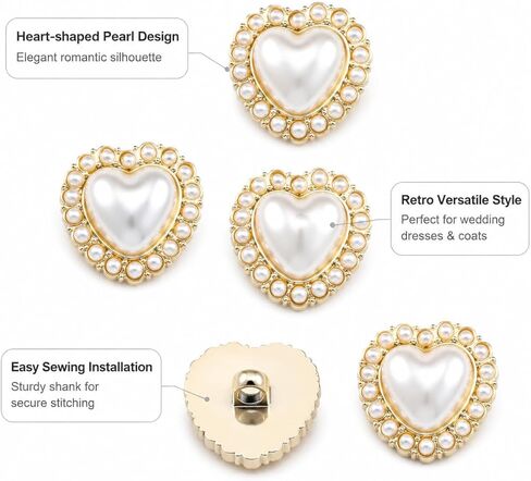 30 Pcs Faux Pearl Button, Heart Shaped White Vintage Pearl Embellishments, 25mm Flatback Decorative Buttons for Sewing, Clothing, Wedding and DIY Crafts in Saudi Arabia