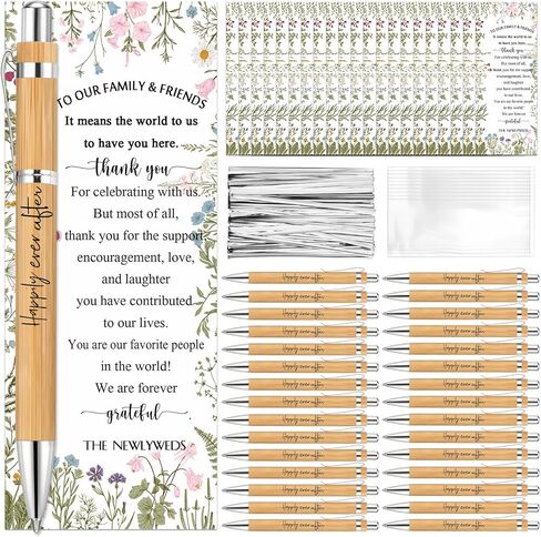Spakon 72 Sets Wildflower Wedding Favors for Guests Bamboo Pens with Thank You Cards Clear Gift Bags Bridal Shower Gifts for Guest Souvenirs in Kuwait