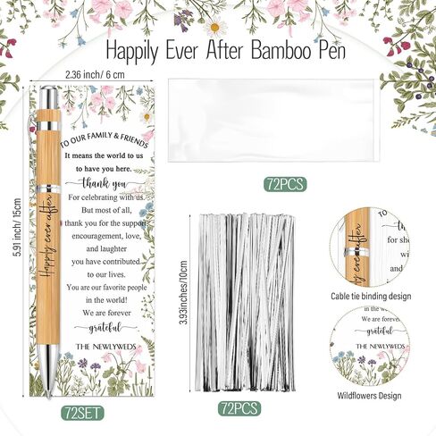 Spakon 72 Sets Wildflower Wedding Favors for Guests Bamboo Pens with Thank You Cards Clear Gift Bags Bridal Shower Gifts for Guest Souvenirs in Kuwait