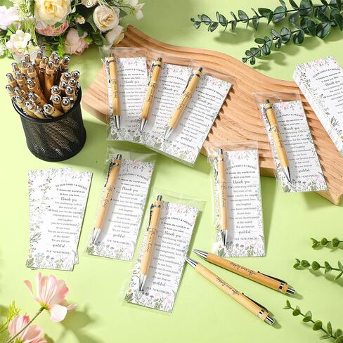 Spakon 72 Sets Wildflower Wedding Favors for Guests Bamboo Pens with Thank You Cards Clear Gift Bags Bridal Shower Gifts for Guest Souvenirs in Kuwait