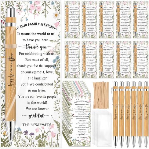 Spakon 72 Sets Wildflower Wedding Favors for Guests Bamboo Pens with Thank You Cards Clear Gift Bags Bridal Shower Gifts for Guest Souvenirs in Kuwait