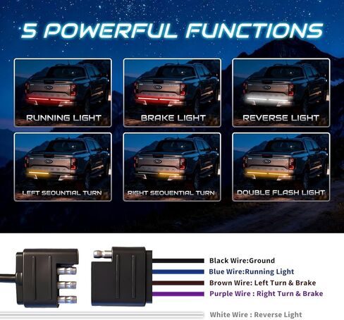 60 Inch LED Tailgate Light Bar, PC Uniform Glow Strip with Sequential Amber Turn Signal, Brake Reverse Running Lights, Fits F-150/F-250/F-350 Ram 1500/2500/3500, 2005-2021 Silverado/Sierra in Saudi Arabia
