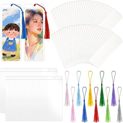 180pcs Kraft Paper Blank Bookmarks,60pcs Make Your Own Watercolor Paper Bookmarks,with 60pcs Clear Bookmark Sleeves,60 Tassels in Ten Colors,for DIY Crafts and Gifts in Saudi Arabia
