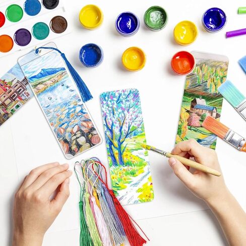 180pcs Kraft Paper Blank Bookmarks,60pcs Make Your Own Watercolor Paper Bookmarks,with 60pcs Clear Bookmark Sleeves,60 Tassels in Ten Colors,for DIY Crafts and Gifts in Saudi Arabia